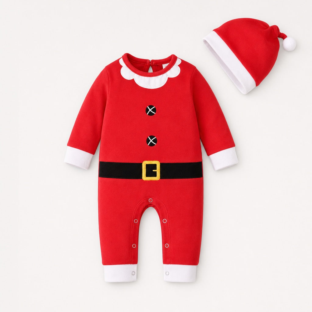 Juldress för baby i bomull med mössa