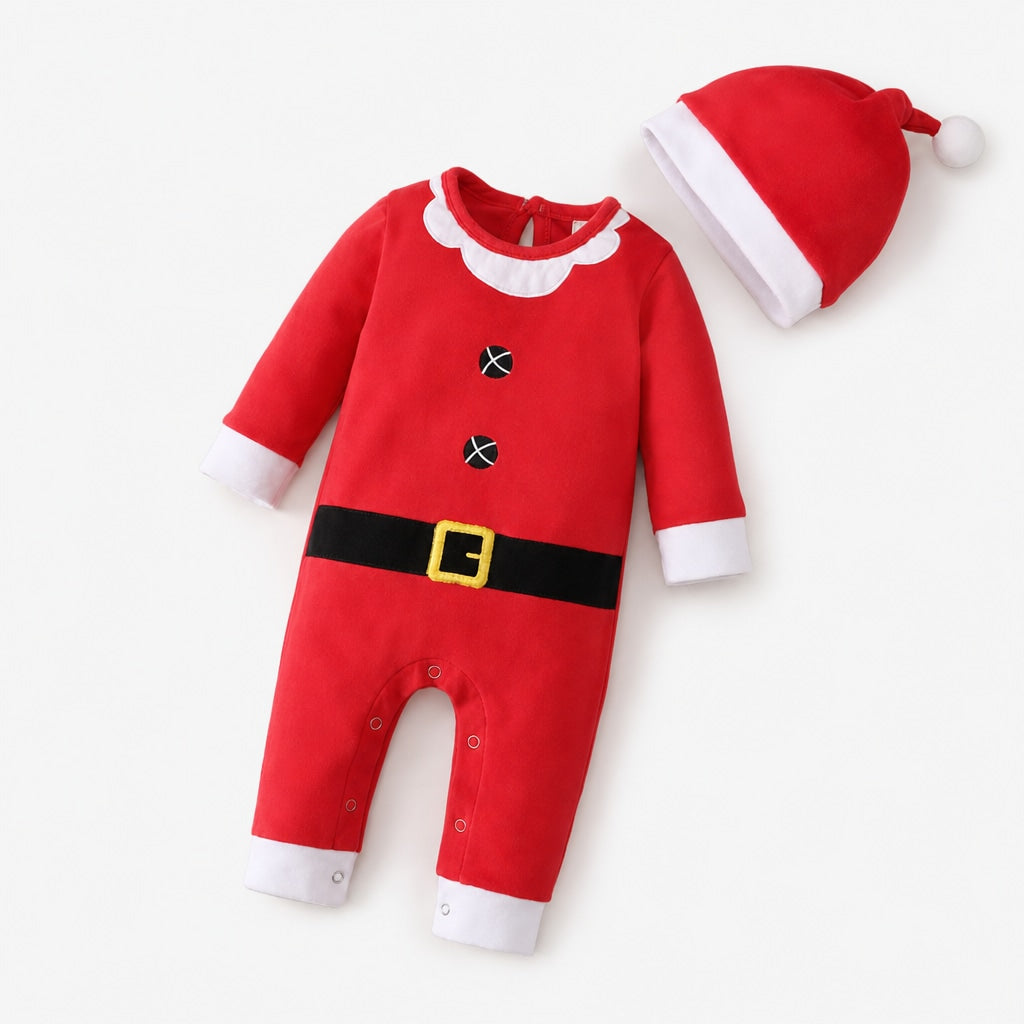 Juldress för baby i bomull med mössa