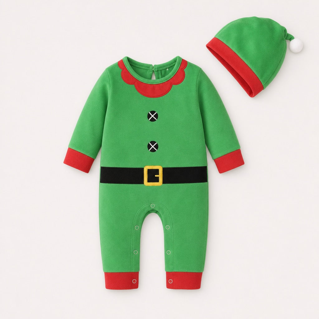 Juldress för baby i bomull med mössa