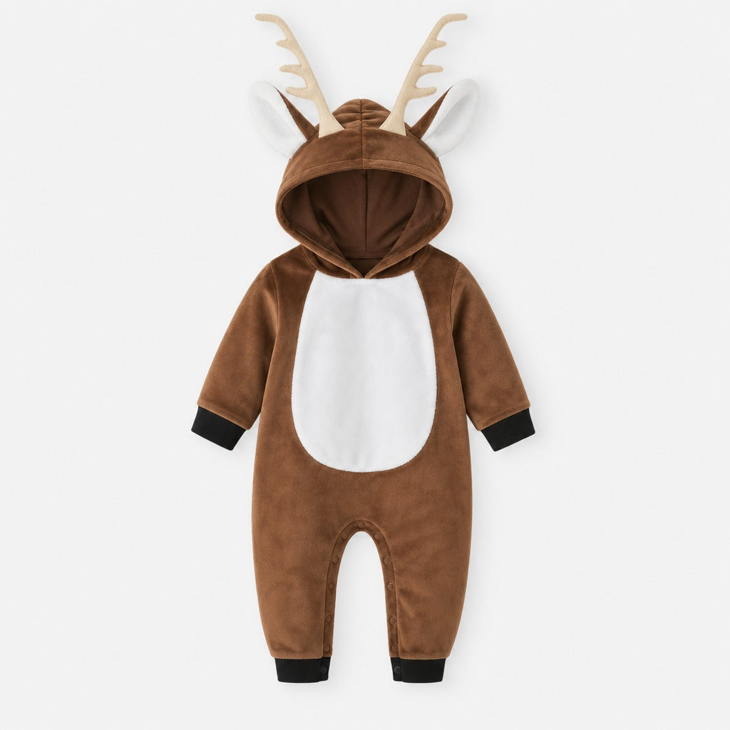 Babyoverall med huva i flanell med rendesign