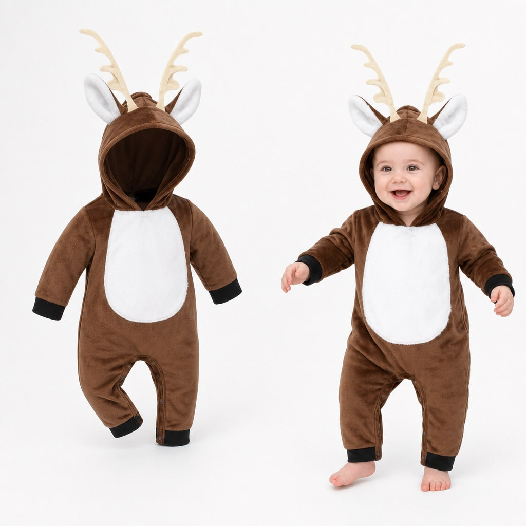 Babyoverall med huva i flanell med rendesign