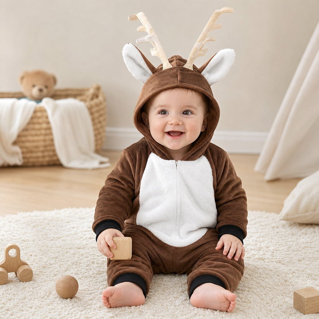 Babyoverall med huva i flanell med rendesign