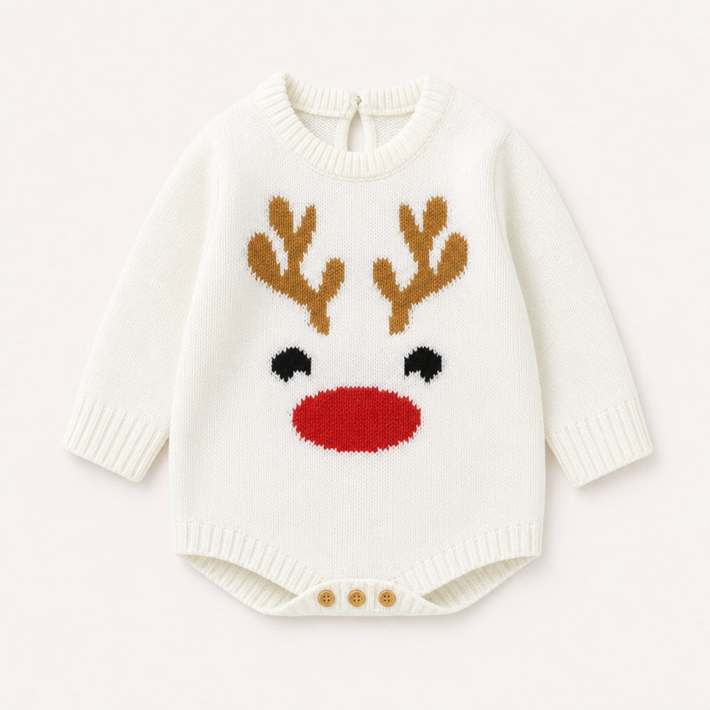 Stickad babybody med julmotiv