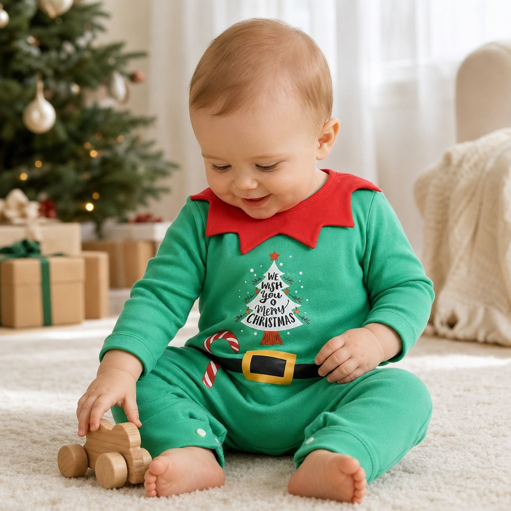 Babyoverall med julmotiv i viskosblandning